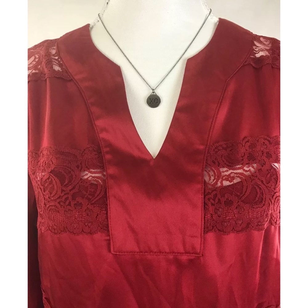 DANA BUCHMAN Satin Lace Long Sleeve Blouse… - Picture 3 of 6